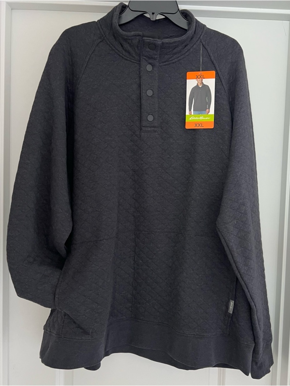 Men’s Eddie Bauer L/S Quilted 1/4 Snap Pullover w/ Pockets. XXL. Gray. NWT.